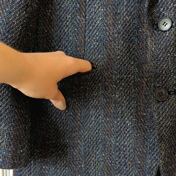 Pierre Cardin 80's Vintage Union Made Herringbone Woven Blazer Jacket Navy 42R - Picture 13 of 16